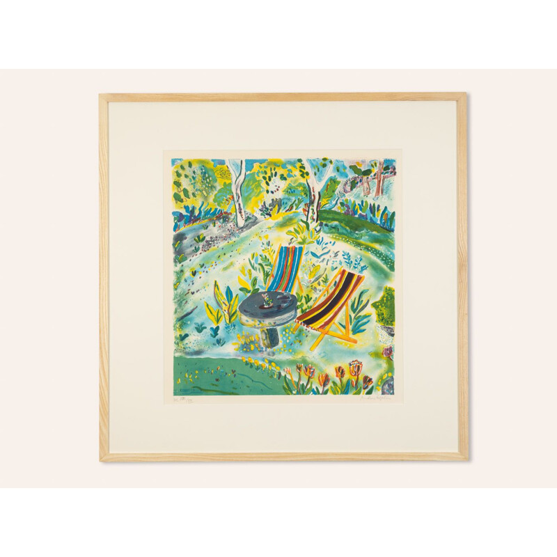 Vintage-Lithografie "Sommer im Garten" in Farbe von Anders Fogelin