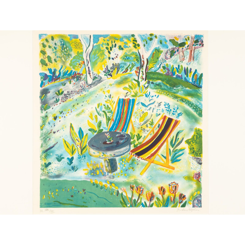 Litografía vintage "Verano en el jardín" en colores de Anders Fogelin