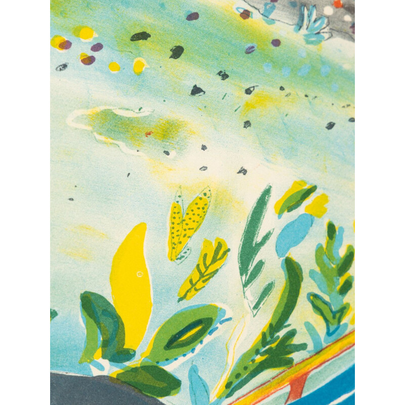 Vintage-Lithografie "Sommer im Garten" in Farbe von Anders Fogelin