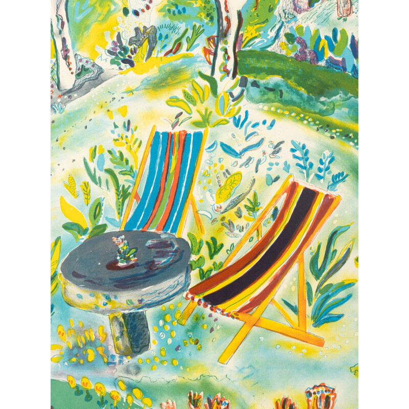 Litografía vintage "Verano en el jardín" en colores de Anders Fogelin