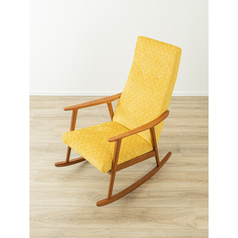 Mid century teak and yellow fabric rocking chair, Germany 1950s