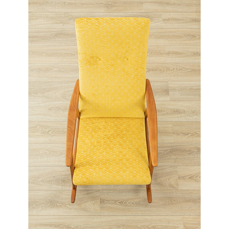 Mid century teak and yellow fabric rocking chair, Germany 1950s