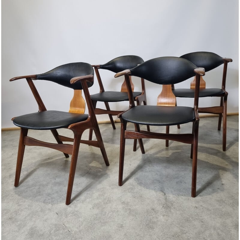 Set of 4 vintage cow horn chairs by Louis Van Teeffelen for Awa, 1950s