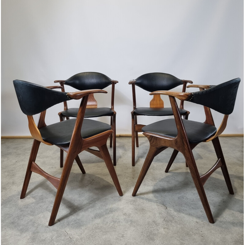 Set of 4 vintage cow horn chairs by Louis Van Teeffelen for Awa, 1950s