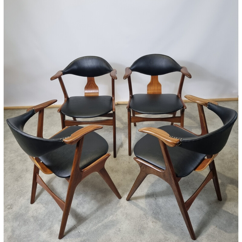 Set of 4 vintage cow horn chairs by Louis Van Teeffelen for Awa, 1950s