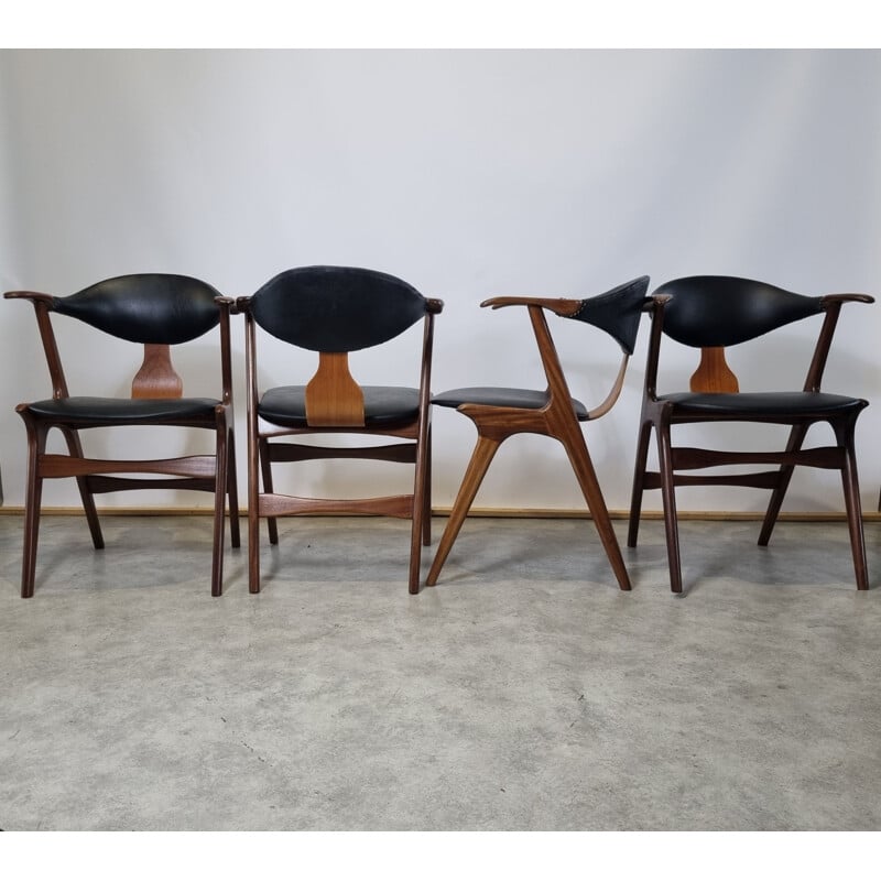Ensemble de 4 chaises vintage en corne de vache par Louis Van Teeffelen pour Awa, 1950