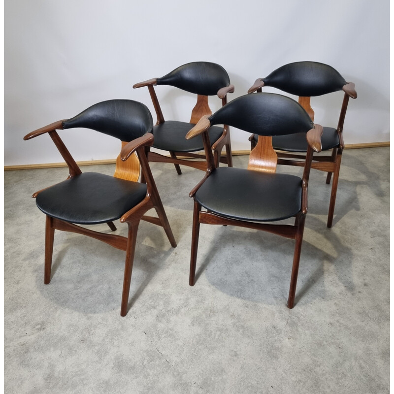 Set of 4 vintage cow horn chairs by Louis Van Teeffelen for Awa, 1950s