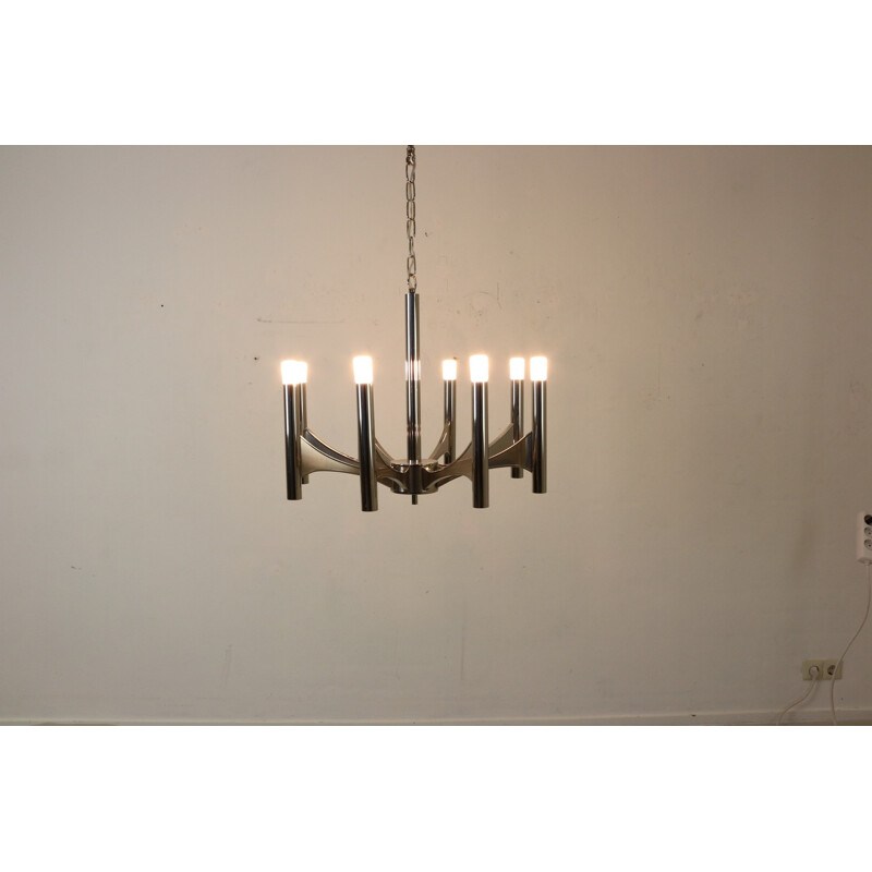 All chrome chandelier, Gaetano SCIOLARI - 1970s