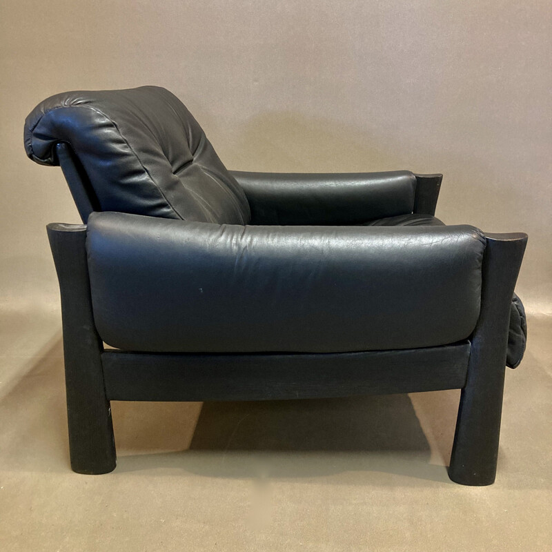 Fauteuil scandinave vintage en cuir noir, 1960