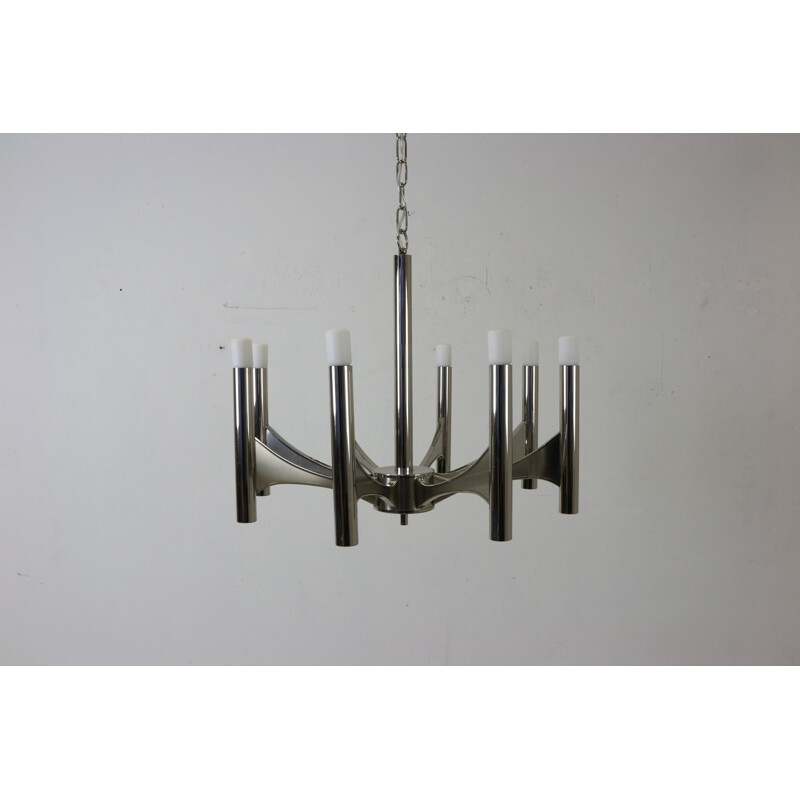 All chrome chandelier, Gaetano SCIOLARI - 1970s