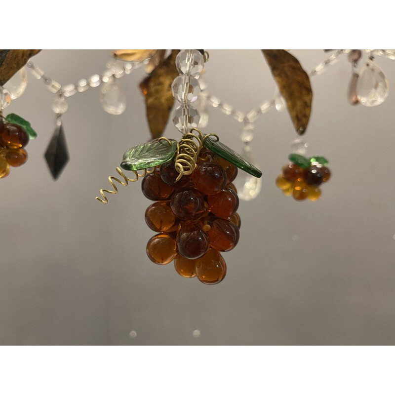 Lámpara florentina vintage de cristal de Murano con frutas