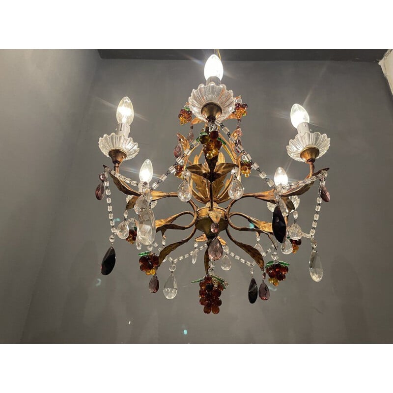 Lámpara florentina vintage de cristal de Murano con frutas