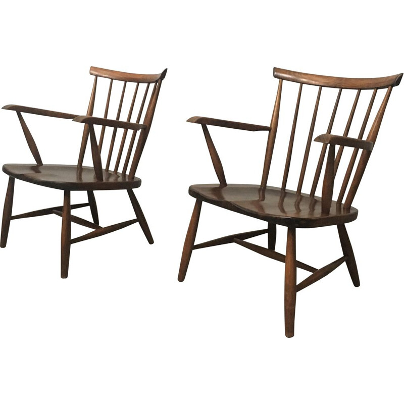 Pair of vintage wood armchairs