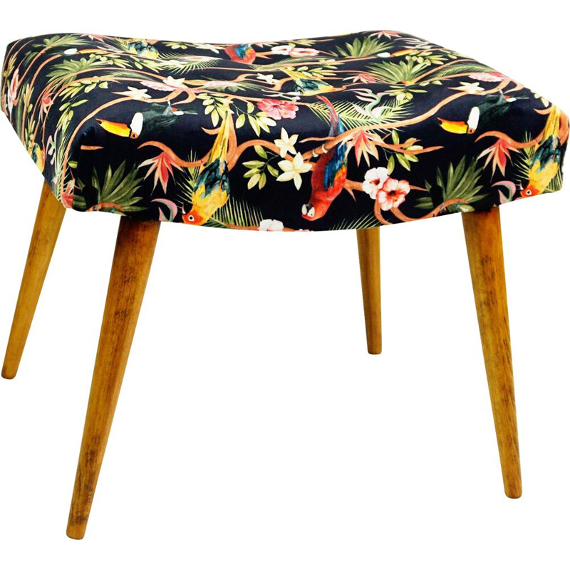 Austrian mid century stool with birds velvet