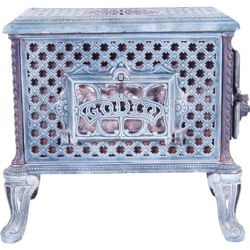 Vintage godin cast iron fireplace with side loader