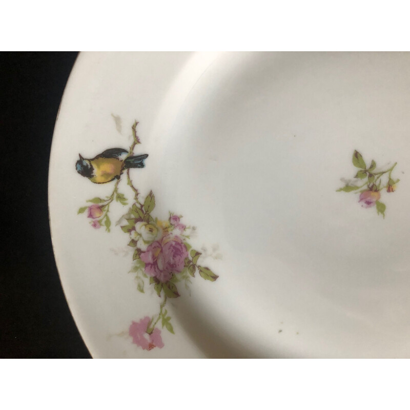 Lote de 10 platos de porcelana vintage con pájaros, 1950