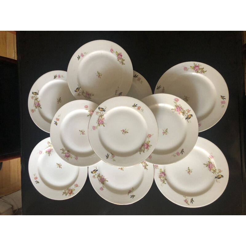 Conjunto de 10 pratos de aves de porcelana vintage, 1950