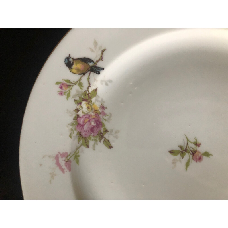 Lote de 10 platos de porcelana vintage con pájaros, 1950