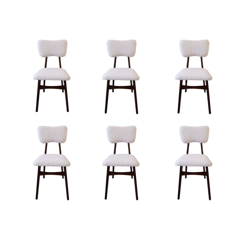 Conjunto de 6 cadeiras de pele falsa de creme vintage, Polónia 1960