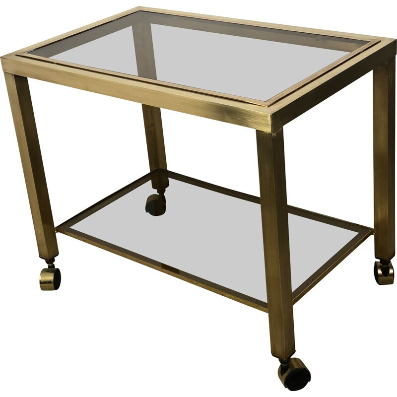Vintage brass cart with 2 smoked glass trays, Italy 1970