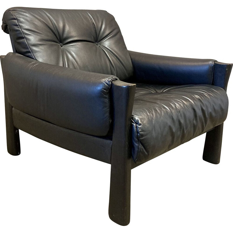 Scandinavian vintage black leather armchair, 1960