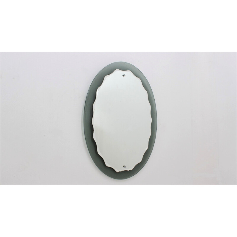 Italian vintage cut glass wave oval mirror, 1960s