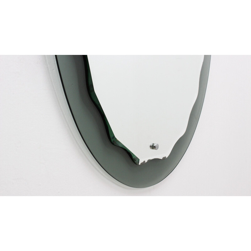 Italian vintage cut glass wave oval mirror, 1960s