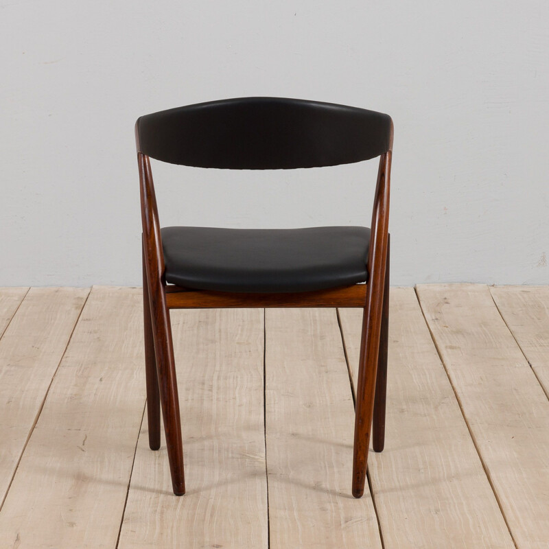 Rosewood vintage desk chair in soft black leather by Kai Kristiansen for Schou Andersen, Denmark 1960s