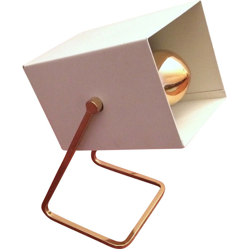 Kaisen Leuchten square white table lamp in brass - 1960s