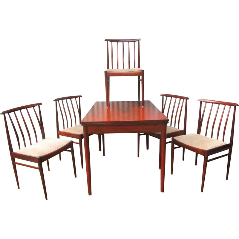 Set of 5 Vamo Soderborg chairs and rosewood table, Arne VODDER - 1960s