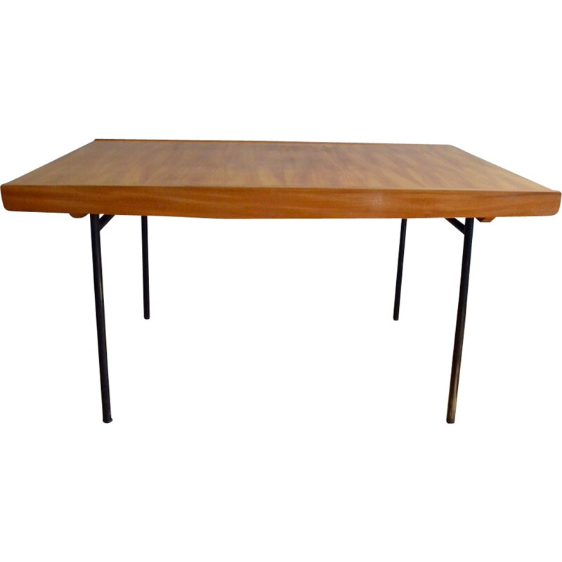 Meuble TV table in elm and black metal, Pierre GUARICHE - 1950s