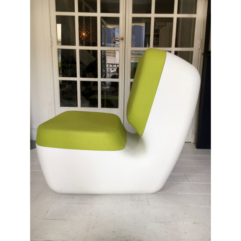 White and green vintage armchair "Nimrod" by Marc Newson for Magis