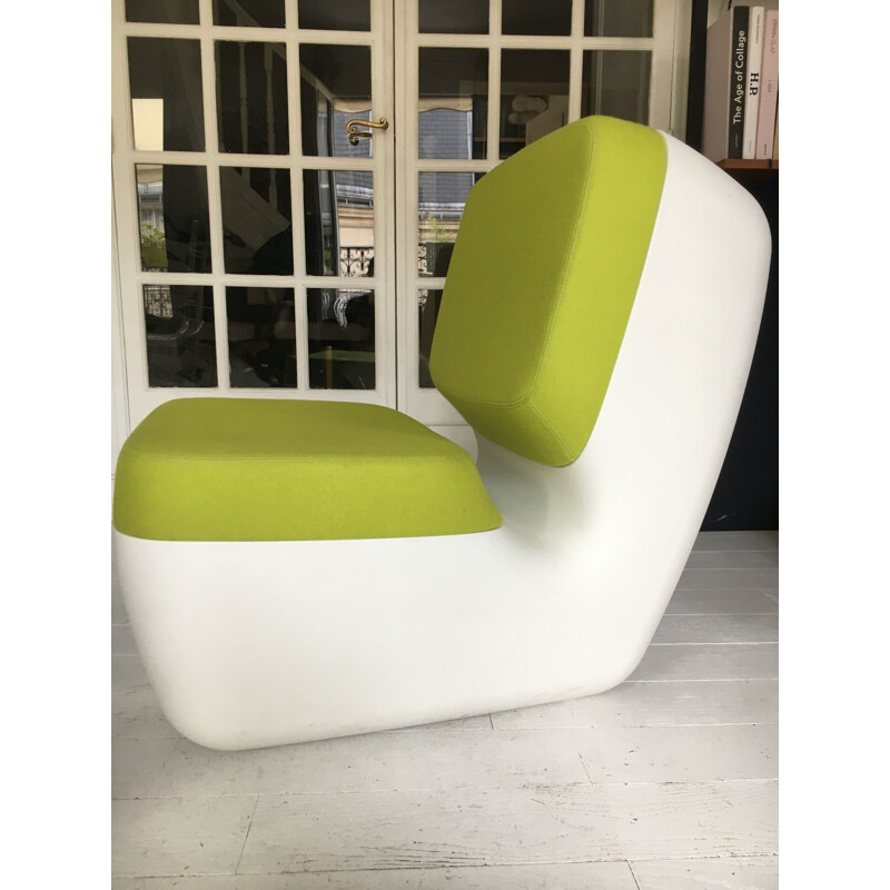 White and green vintage armchair "Nimrod" by Marc Newson for Magis
