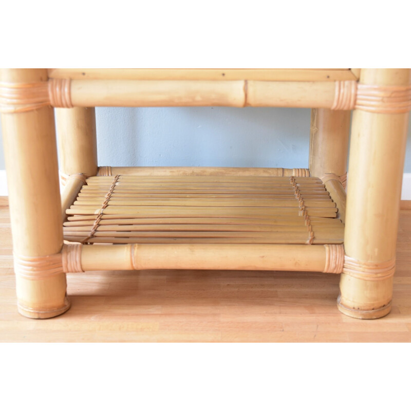 Table de chevet vintage en bambou avec tiroir, 1980