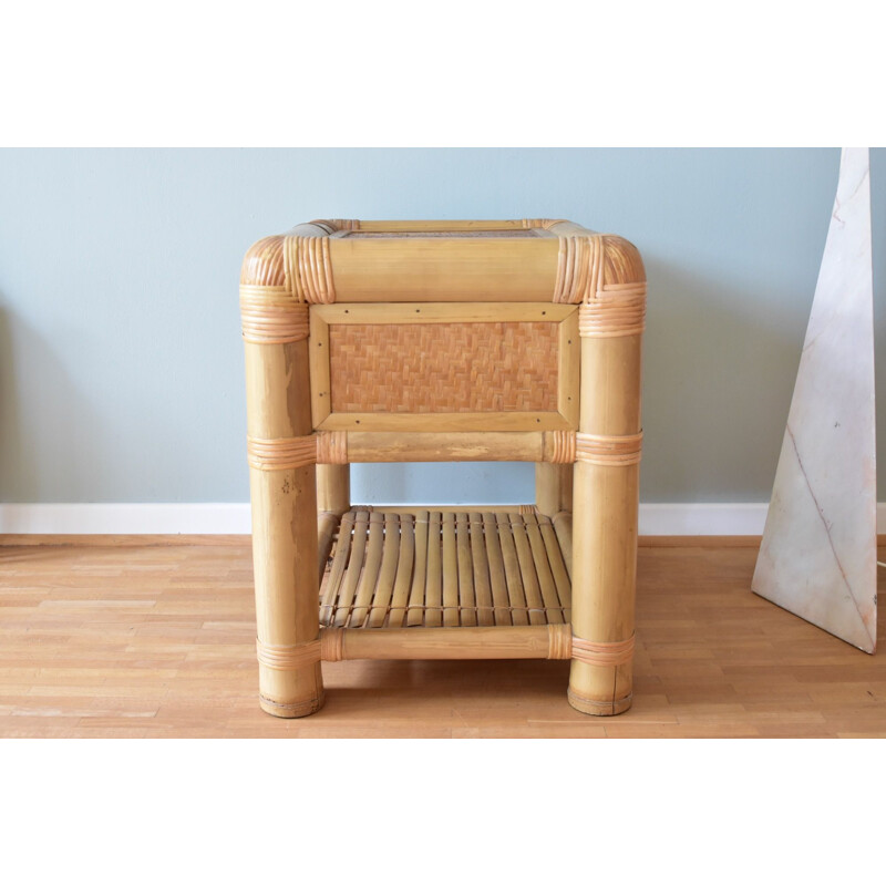 Vintage bamboo night stand with drawer, 1980s