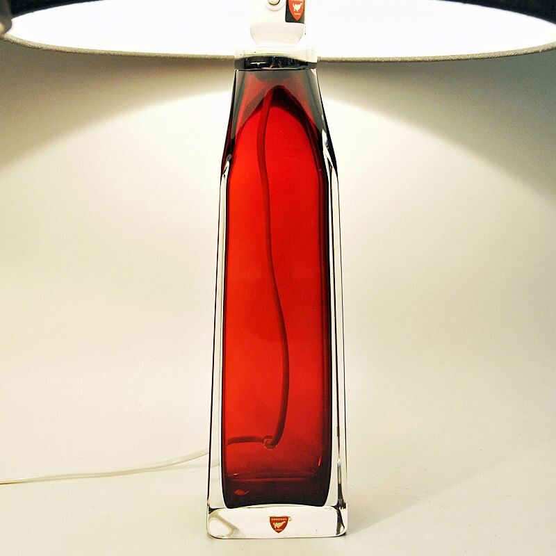 Pair of vintage red glass table lamps by Carl Fagerlund for Orrefors, Sweden 1960