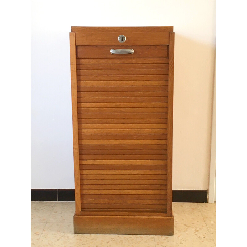 Vintage oakwood curtain filing cabinet, 1950s