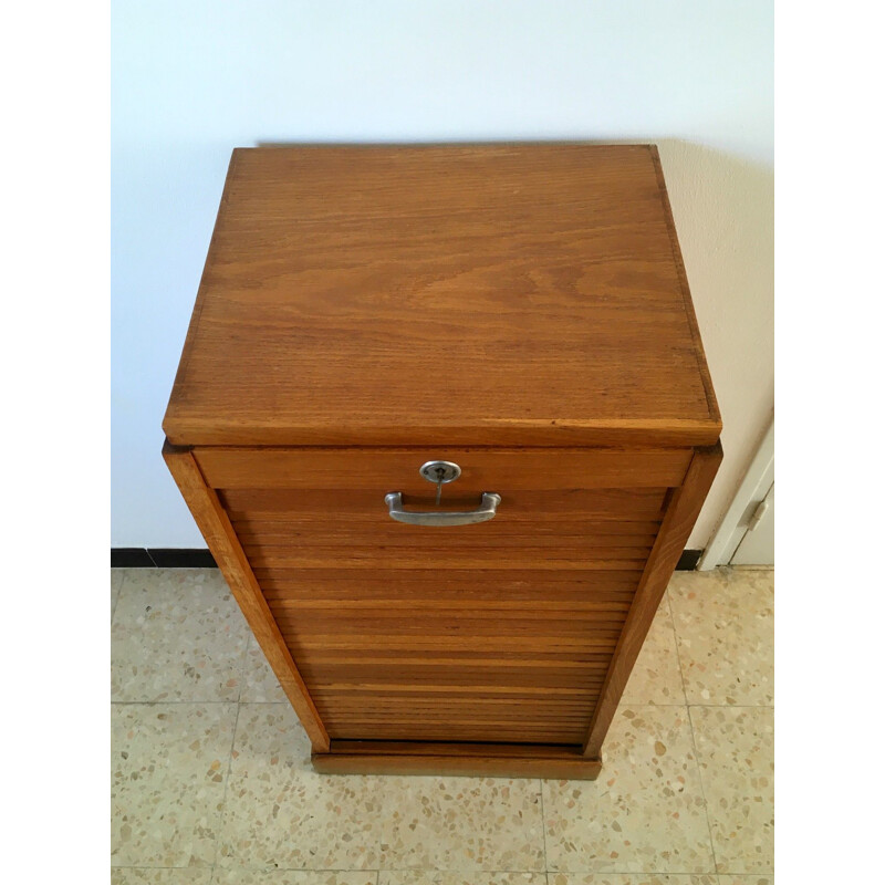 Vintage oakwood curtain filing cabinet, 1950s