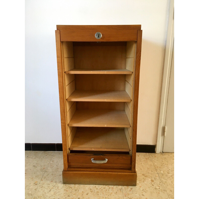 Vintage oakwood curtain filing cabinet, 1950s