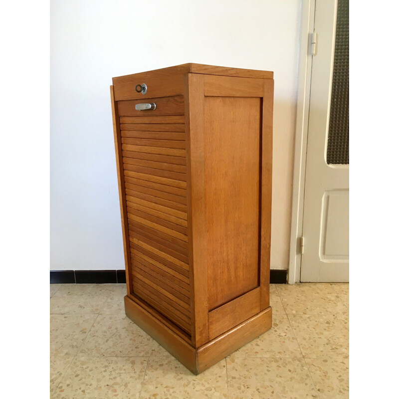 Vintage oakwood curtain filing cabinet, 1950s