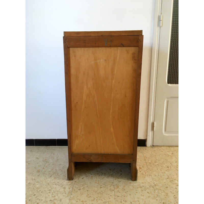 Vintage oakwood curtain filing cabinet, 1950s