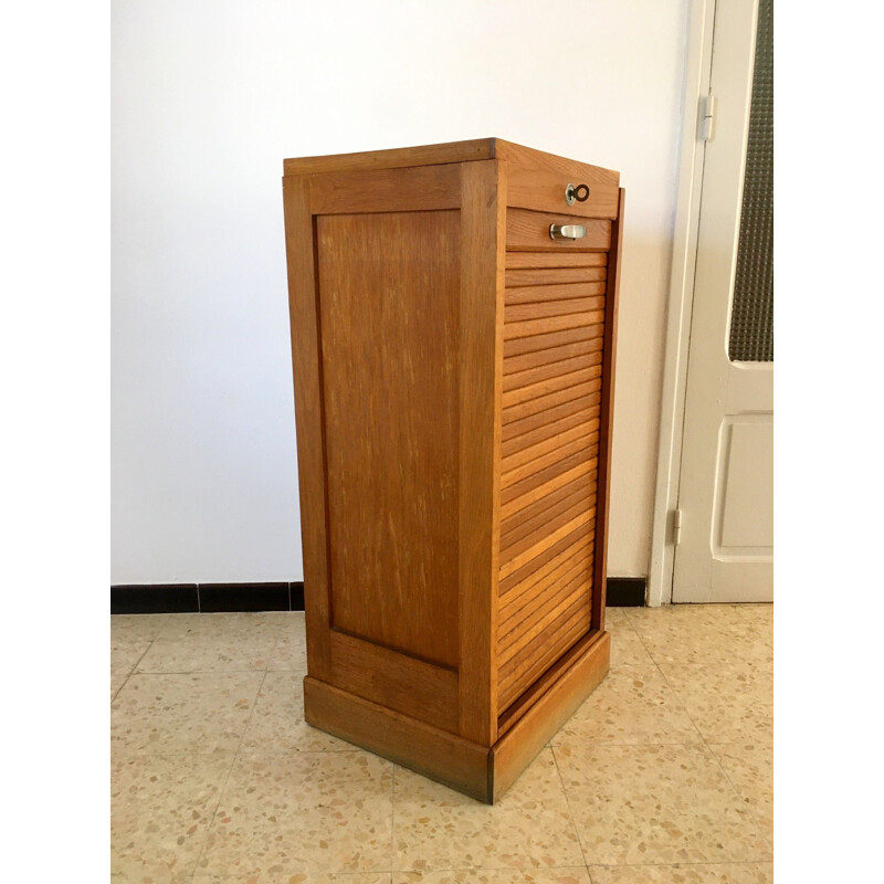 Vintage oakwood curtain filing cabinet, 1950s