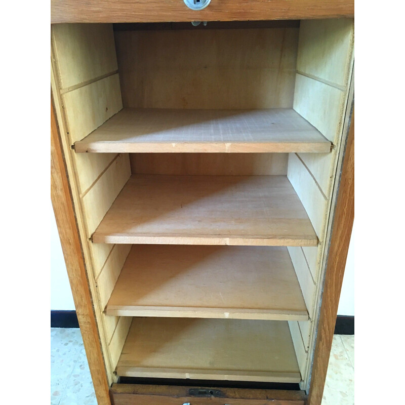 Vintage oakwood curtain filing cabinet, 1950s