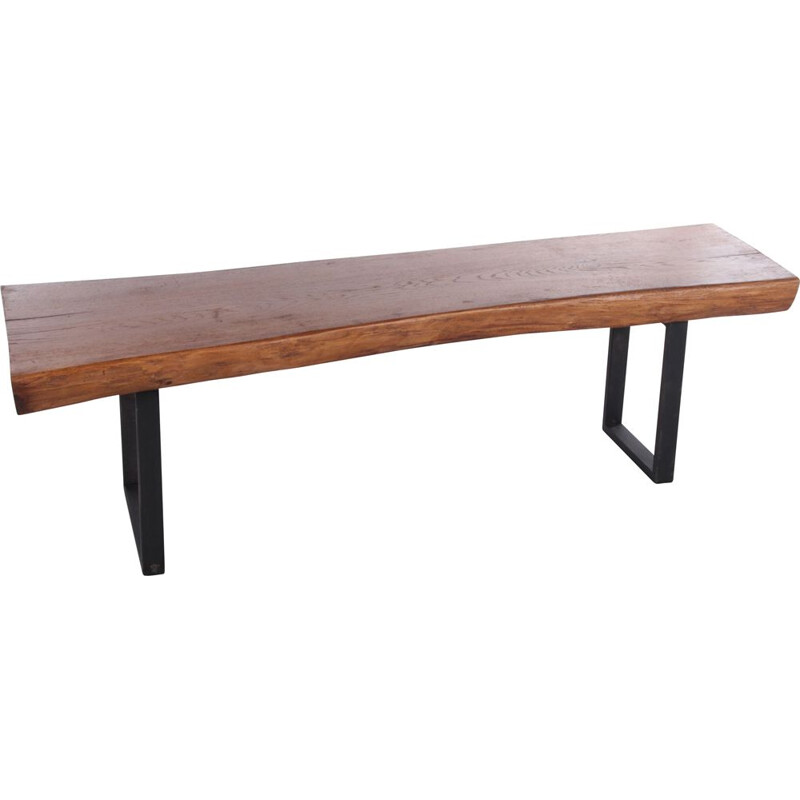 Vintage Industrial sturdy French oakwood bench, 1960s