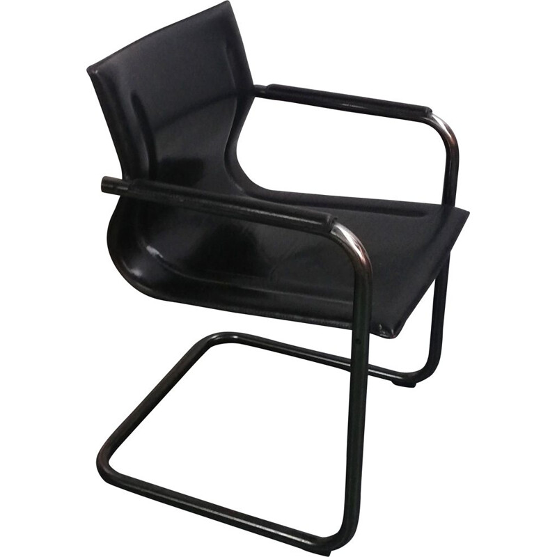 Vintage black leather armchair Matteo Grassi