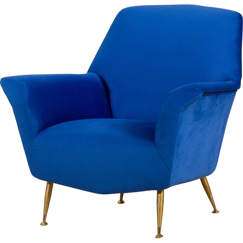 Italian vintage blue velvet armchair by Gigi Radice, 1960s