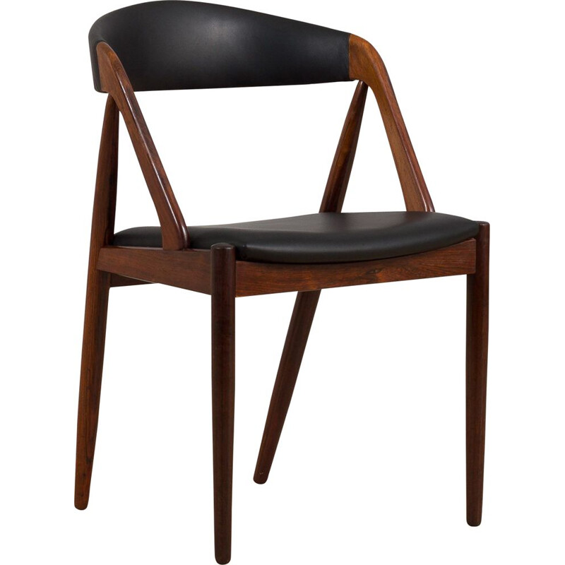 Rosewood vintage desk chair in soft black leather by Kai Kristiansen for Schou Andersen, Denmark 1960s