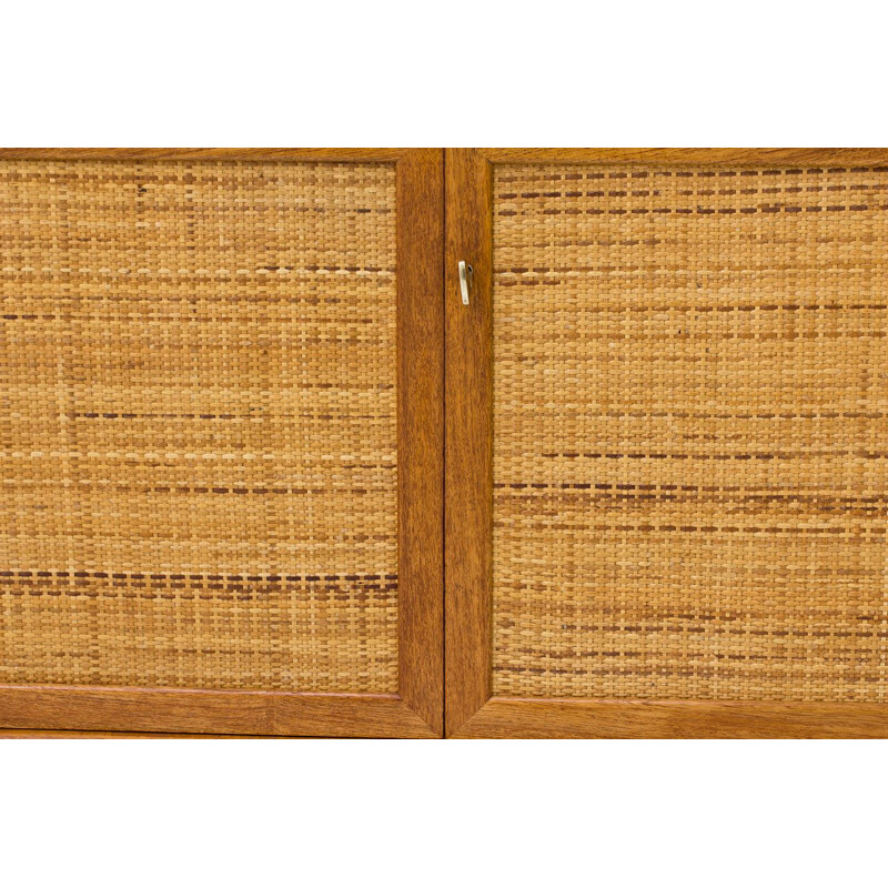 Mid century teak & rattan highboard by Alf  Svensson for Bjästa Möbelfabrik, 1960s