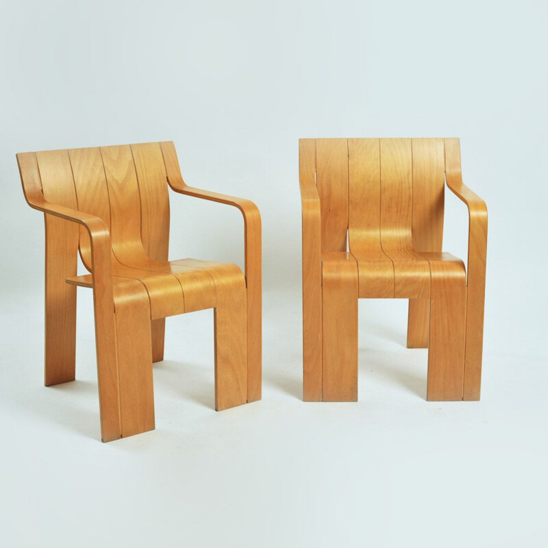 Pair of vintage strip chairs with armrests by Gijs Bakker, 1960s