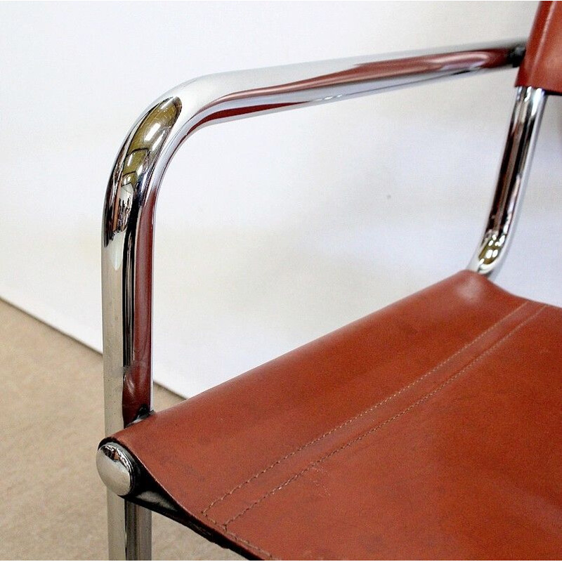 Set van 4 vintage leren en verchroomde metalen fauteuils van Matteo Grassi, 1960